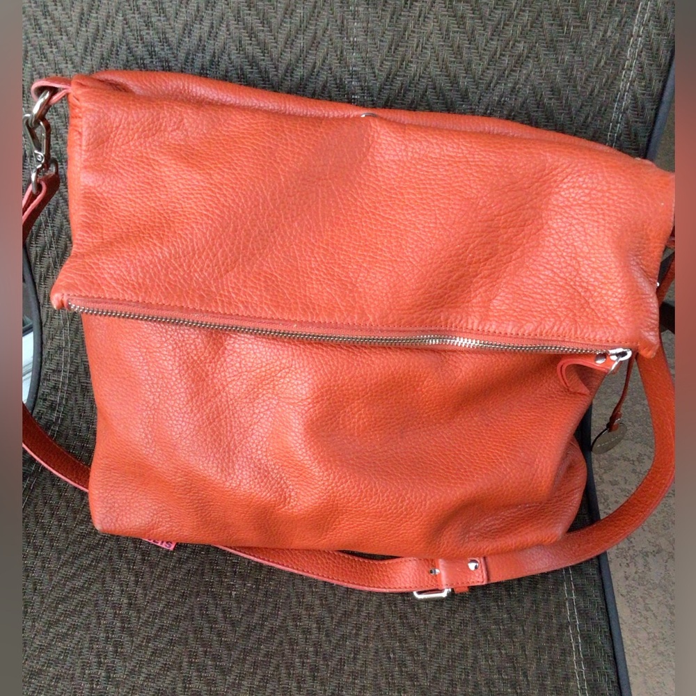 Pulicati Italy Orange Leather Hobo Shoulder Bag - Picture 4 of 6